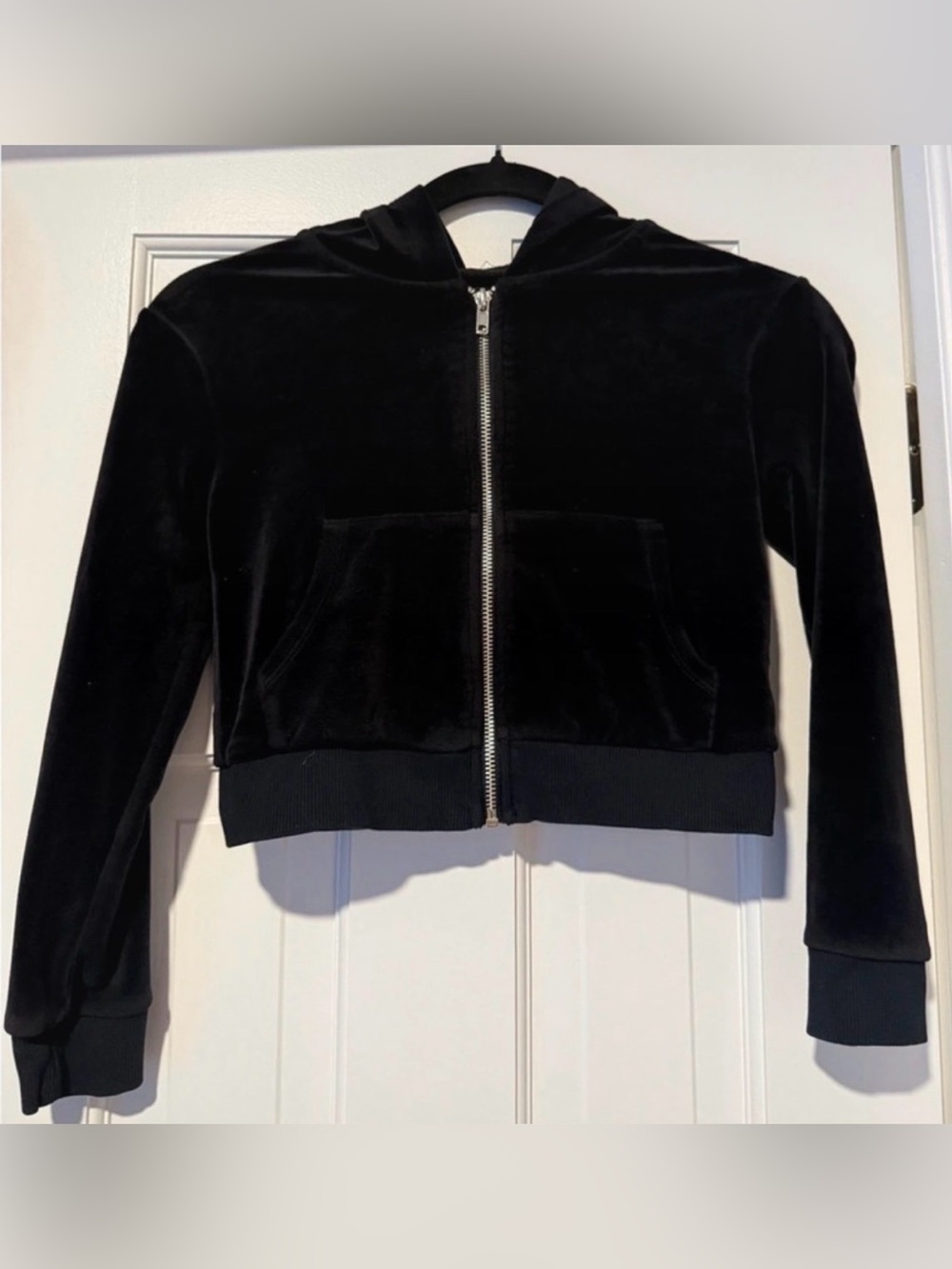 Art Class Girls Black Velour Cropped Full Zip Hoodie Jacket Size M 8